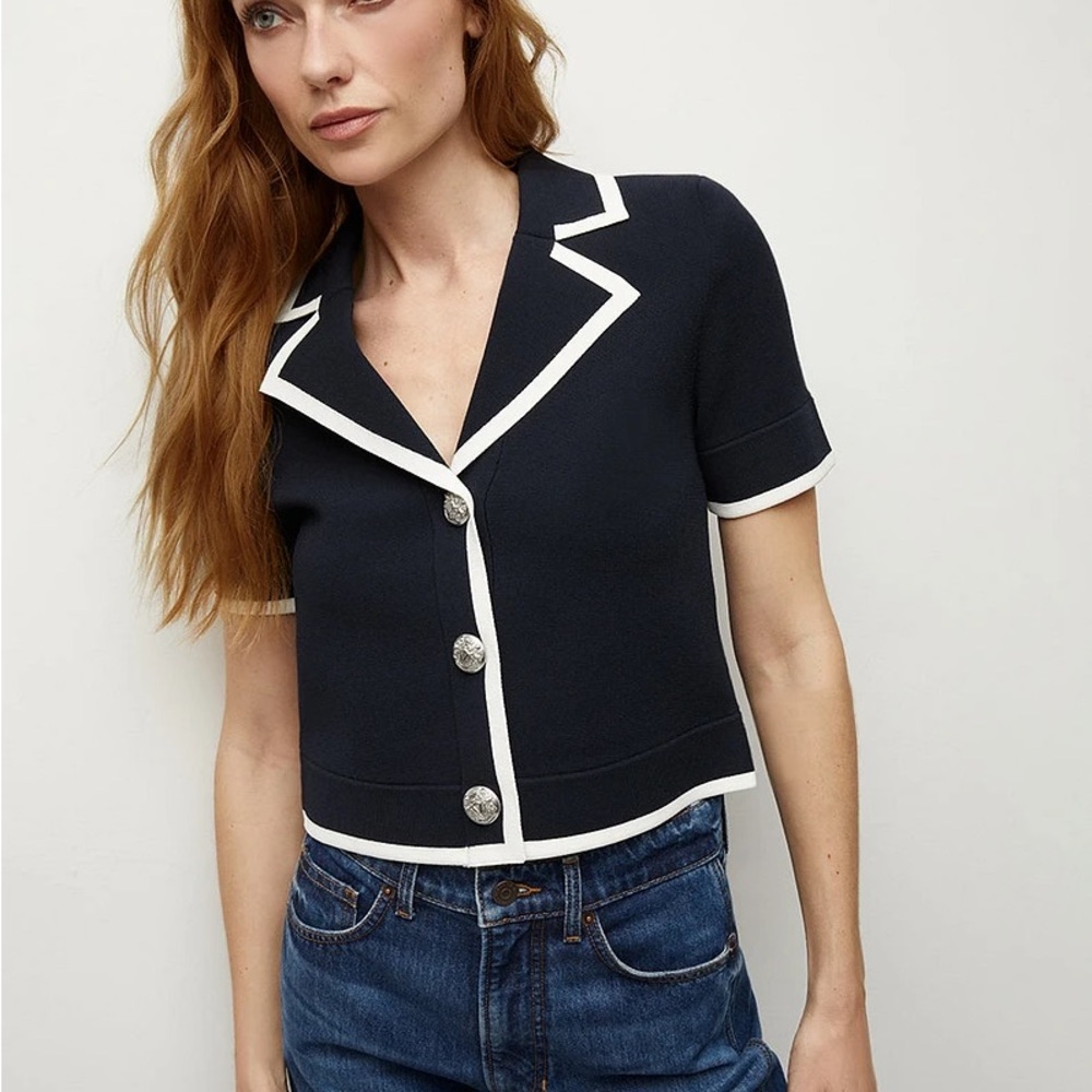 Veronica Beard Stovall navy knit crop jacket XS